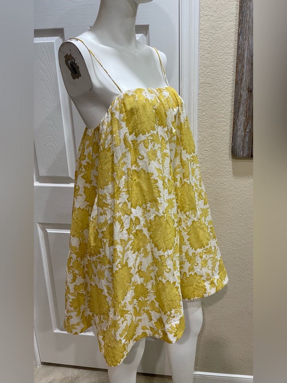 Fore Collection Yellow Floral Babydoll Mini Dress Size Large - Picture 7 of 14